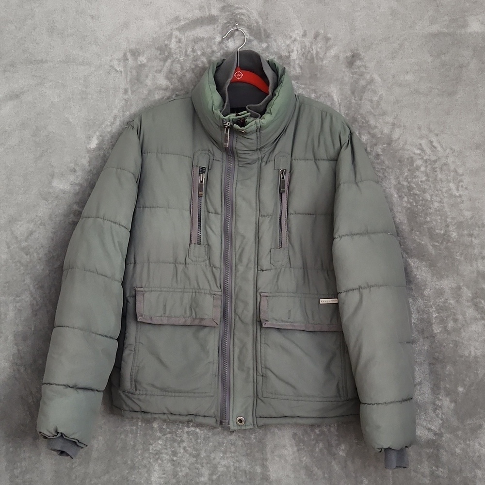 Sean John Olive Green Puffer Bomber Jacket Men's Large Full Zip Winter Coat